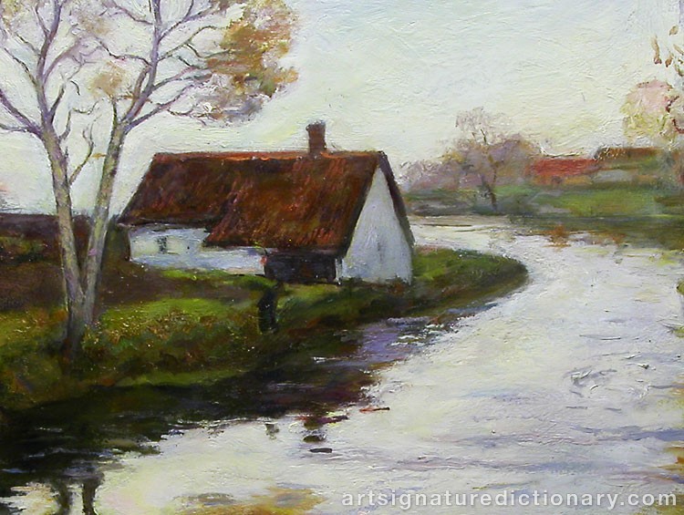 Close-up details showing Frits THAULOW signature forgery characteristics