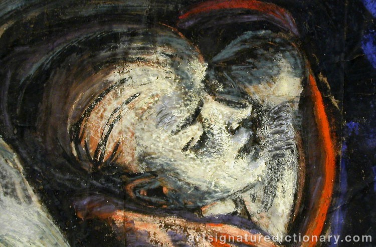 Close-up details showing Oskar KOKOSCHKA signature forgery characteristics