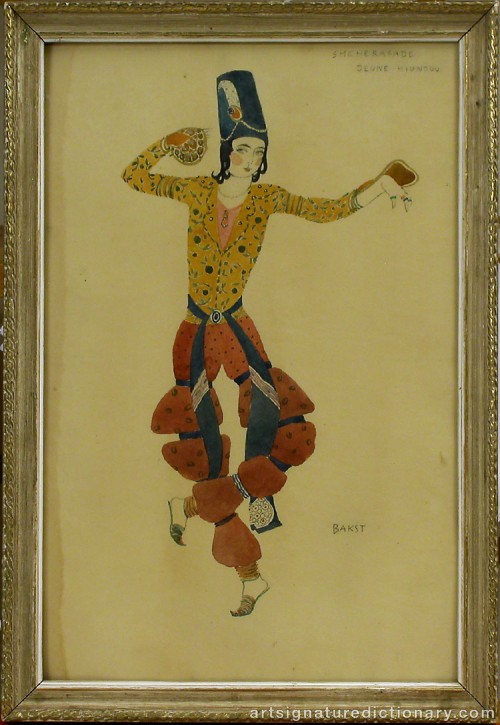 Close-up details showing Léon BAKST signature forgery characteristics