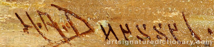 Authentic signature by Henrya. DUESSEL on  artwork