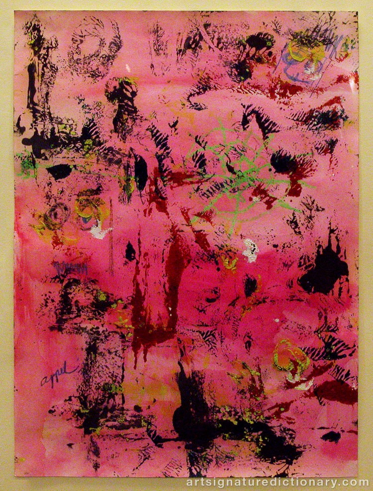 Close-up details showing Karel APPEL signature forgery characteristics