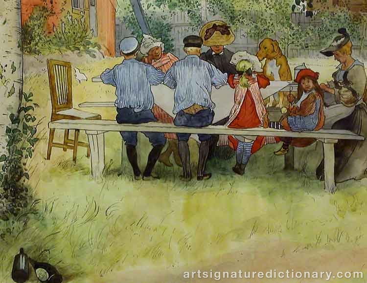 Close-up details showing Carl LARSSON signature forgery characteristics