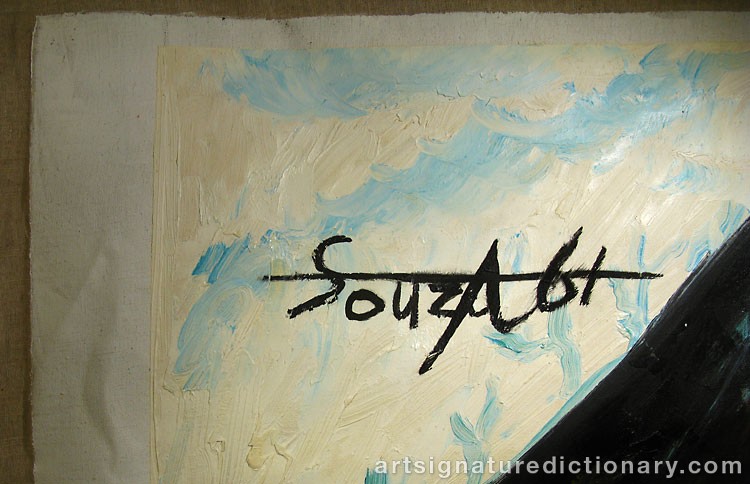 Close-up details showing Francis Newton SOUZA signature forgery characteristics