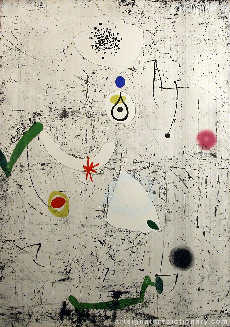 Close-up details showing Joan MIRO signature forgery characteristics