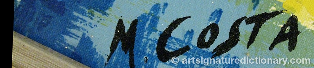 Authentic signature by M COSTA on  artwork