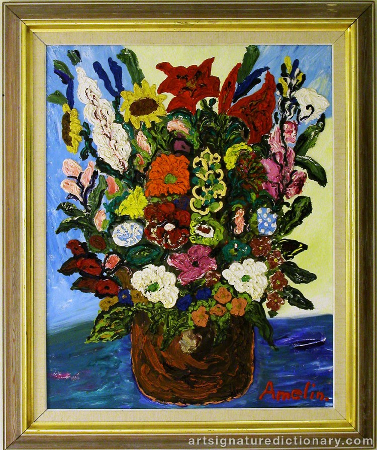 Close-up details showing Albin AMELIN signature forgery characteristics