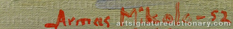 Authentic signature by Armas MIKOLA on Painting/Watercolour artwork