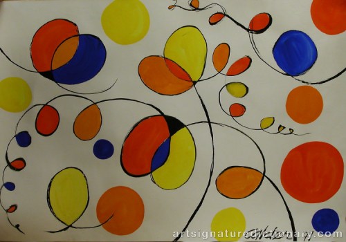 Close-up details showing Alexander CALDER signature forgery characteristics