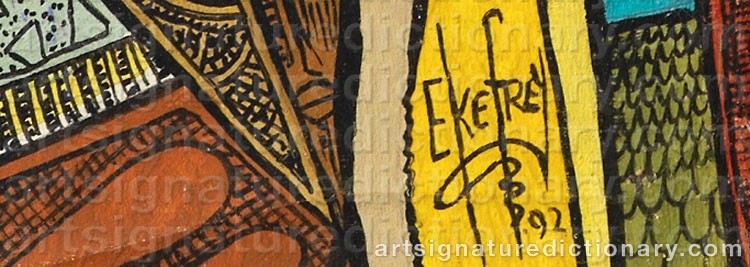 Authentic signature by Emmanuel Ekong EKEFREY on artwork