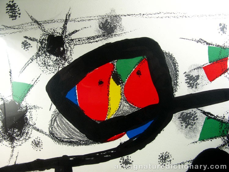 Close-up details showing Joan MIRO signature forgery characteristics