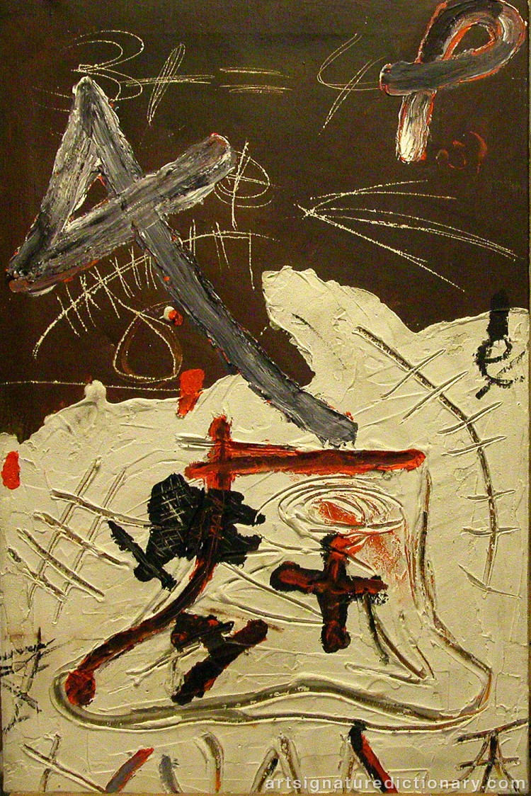 Close-up details showing Antoni TAPIES signature forgery characteristics