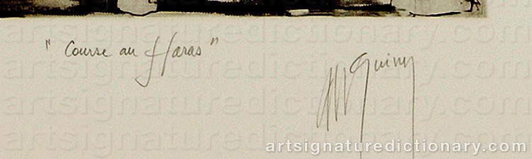 Authentic signature by Jean-Marie GUINY on Drawing/Graphic/Print artwork