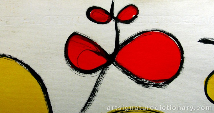 Close-up details showing Alexander CALDER signature forgery characteristics