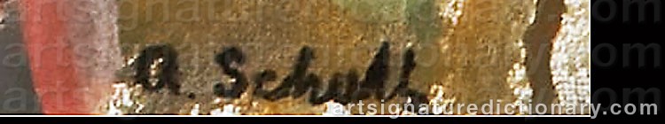 Authentic signature by Alexander SCHULTZ on  artwork