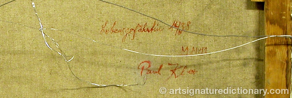 Close-up details showing Paul KLEE signature forgery characteristics