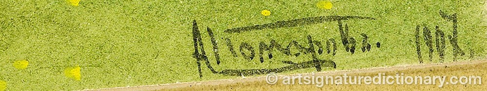 Authentic signature by Alexei Nikanorovich KOMAROV on artwork