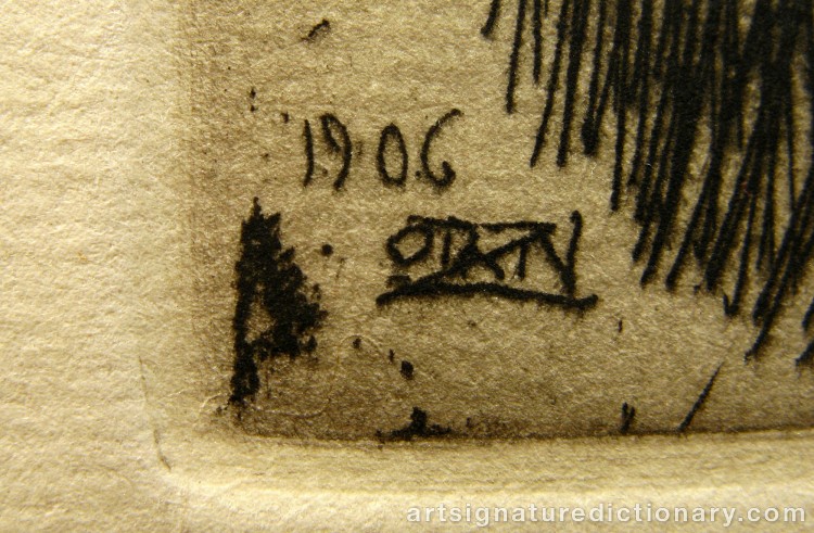 Close-up details showing Anders ZORN signature forgery characteristics