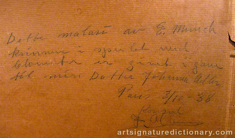 Close-up details showing Edvard MUNCH signature forgery characteristics