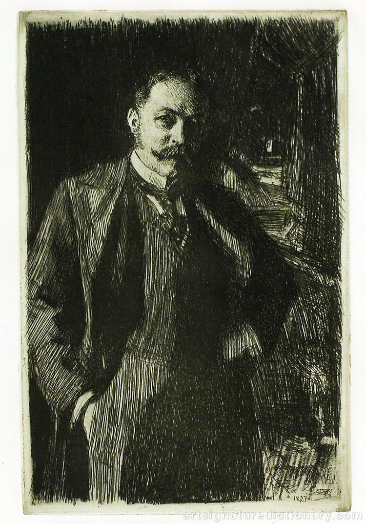 Close-up details showing Anders ZORN signature forgery characteristics