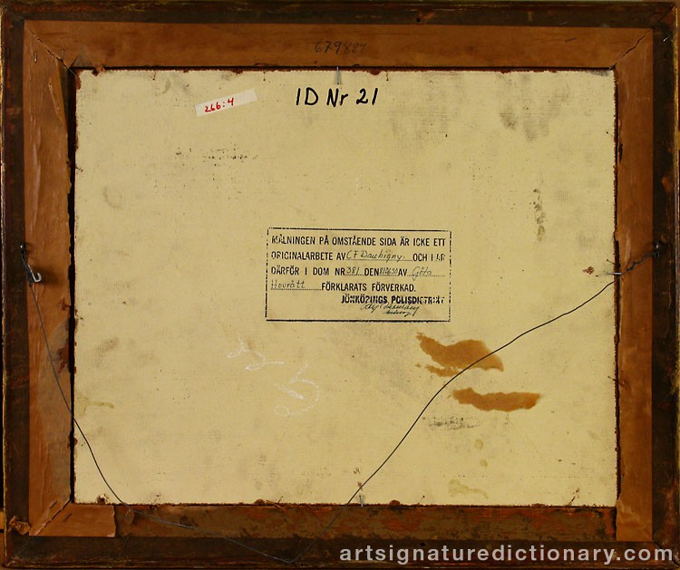 Close-up details showing Charles Francois DAUBIGNY signature forgery characteristics