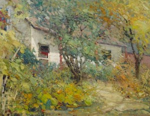 kent wallis 1945 american artist cottage ii signature