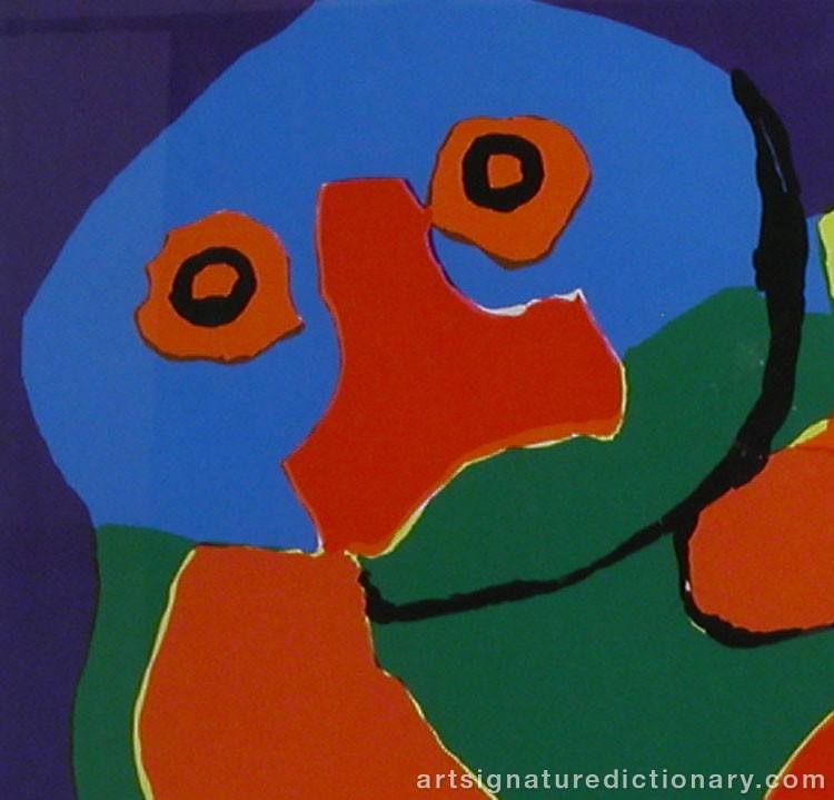 Close-up details showing Karel APPEL signature forgery characteristics