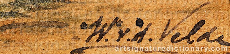 Authentic signature by Charles Willem Meredith Van De VELDE on  artwork