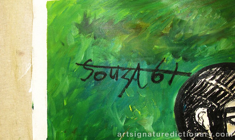 Close-up details showing Francis Newton SOUZA signature forgery characteristics