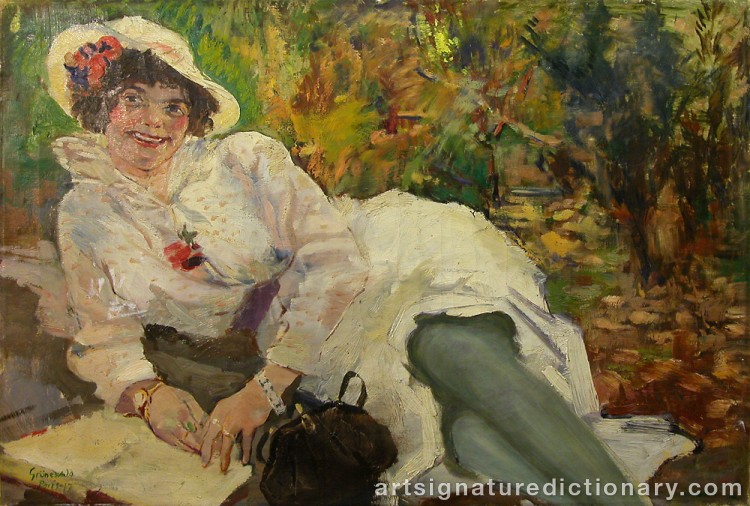 Close-up details showing Isaac GRÜNEWALD signature forgery characteristics