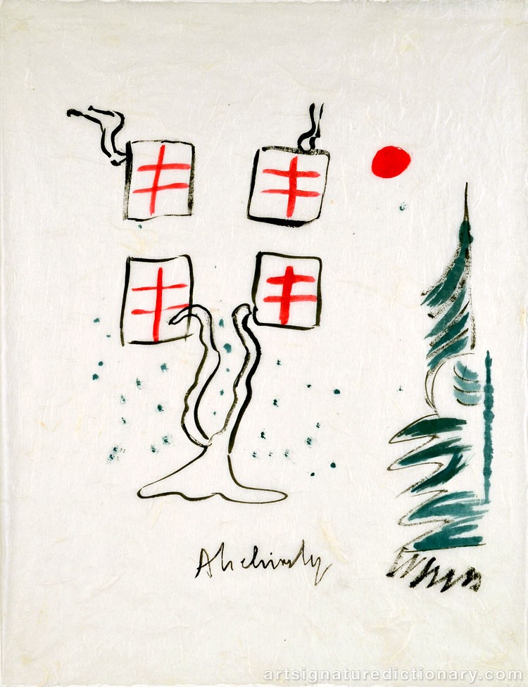 Close-up details showing Pierre ALECHINSKY signature forgery characteristics