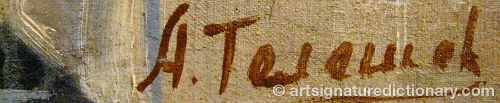 Authentic signature by A. TELESHEV on  artwork