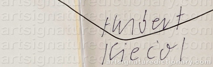 Authentic signature by Hubert KIECOL on  artwork