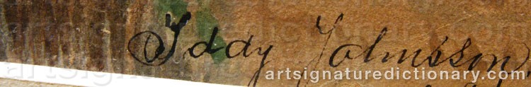 Authentic signature by Iddy JOHNSSON on  artwork