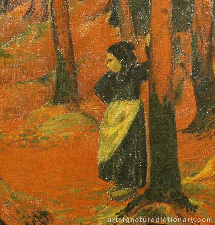 Close-up details showing Paul GAUGUIN signature forgery characteristics