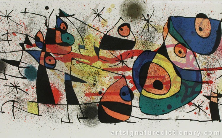 Close-up details showing Joan MIRO signature forgery characteristics