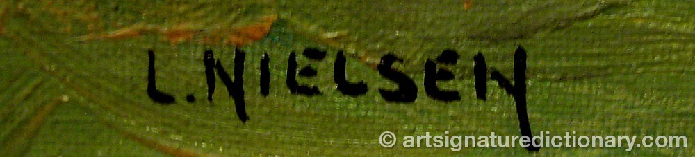Authentic signature by L NIELSEN on  artwork