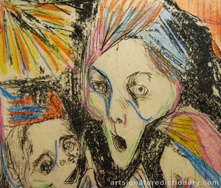 Close-up details showing Edvard MUNCH signature forgery characteristics