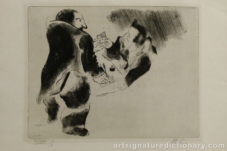 Close-up details showing Marc CHAGALL signature forgery characteristics