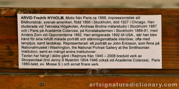 Close-up details showing Arvid Fredrik NYHOLM signature forgery characteristics