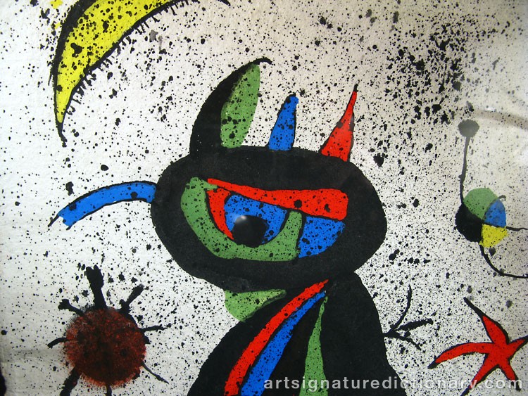 Close-up details showing Joan MIRO signature forgery characteristics