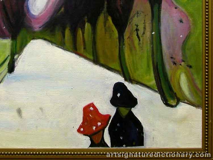 Close-up details showing Edvard MUNCH signature forgery characteristics