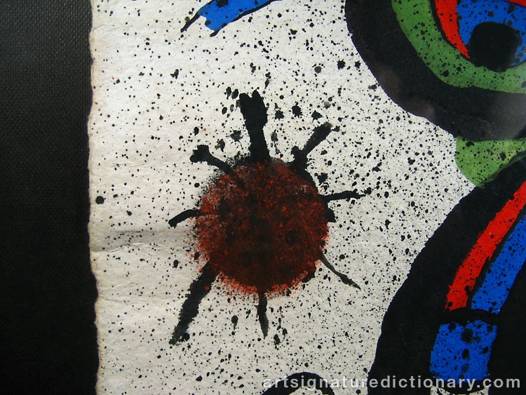 Close-up details showing Joan MIRO signature forgery characteristics