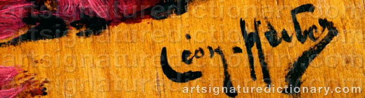 Authentic signature by Léon Charles HUBER on  artwork