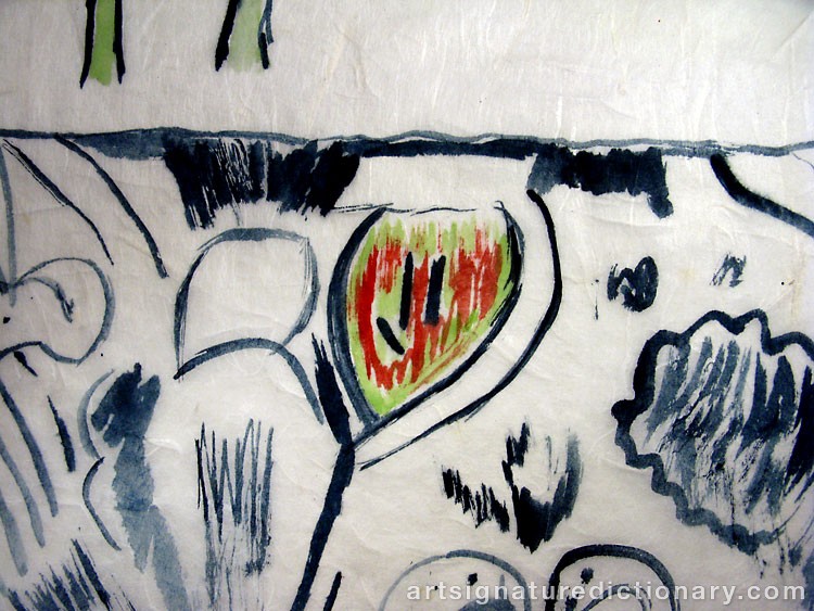 Close-up details showing Pierre ALECHINSKY signature forgery characteristics