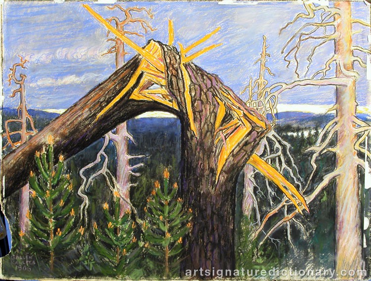 Close-up details showing Akseli GALLEN-KALLELA signature forgery characteristics