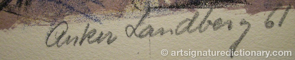 Authentic signature by Anker LANDBERG on  artwork