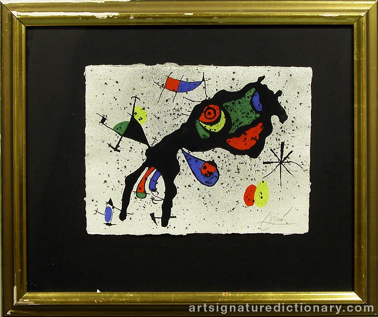 Close-up details showing Joan MIRO signature forgery characteristics