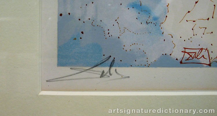 Close-up details showing Salvador DALI signature forgery characteristics