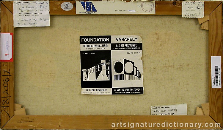 Close-up details showing Victor VASARELY signature forgery characteristics