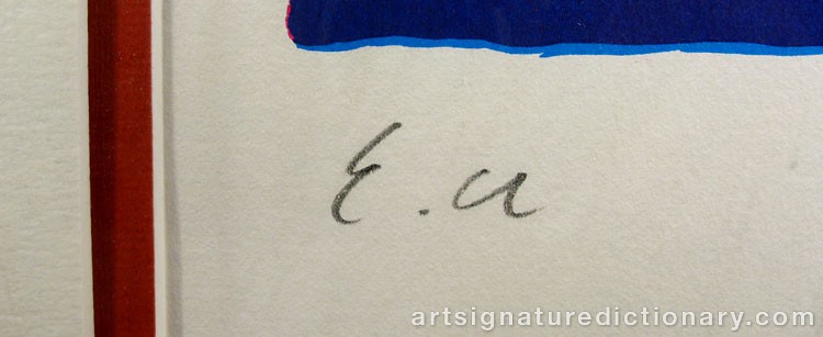 Close-up details showing Karel APPEL signature forgery characteristics